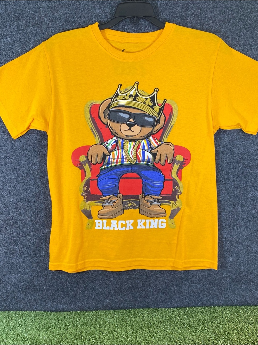 Notorious BIG Biggie Smalls Bear Black King T Shirt Boys Size Med Yellow Hip-Hop